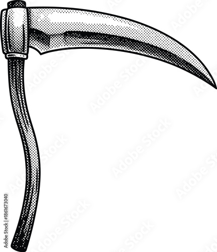 Classic Scythe Blade Halftone Style Drawing Vector Illustration