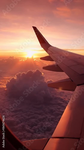 Airplane Wing Sunrise Golden Hour Clouds View Footage