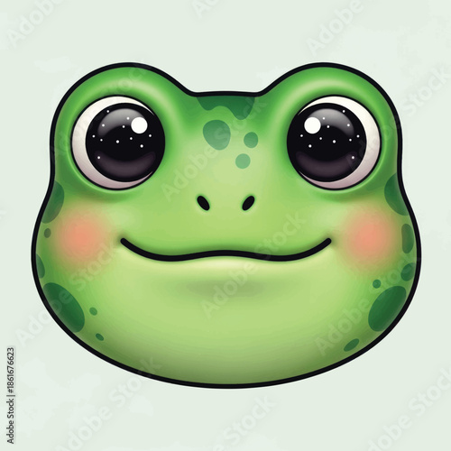 Cute Cartoon Frog Head Illustration with Big Eyes and Friendly Smile.