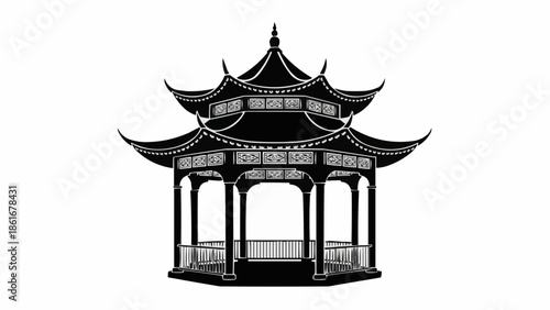 Traditional Chinese Pagoda Architecture Silhouette.