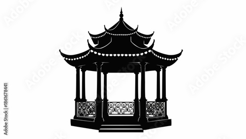 Traditional Chinese Pagoda Silhouette Architecture.