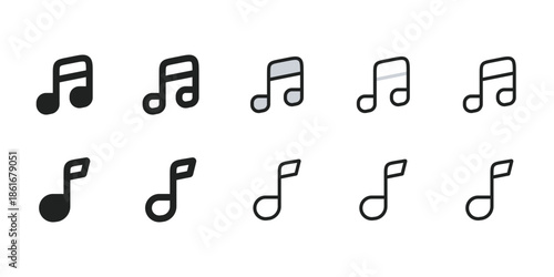music note icon set filled and outline simple symbols for audio player interface