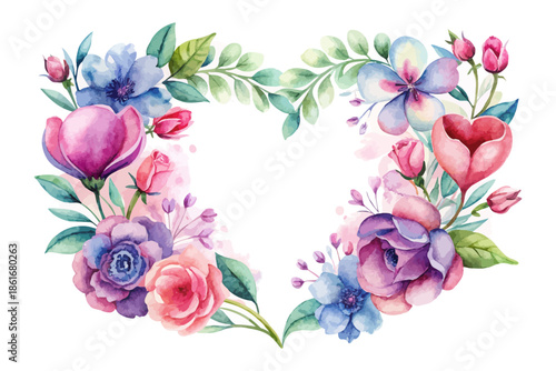 Wallpaper Mural Watercolor Floral Heart Border Romantic Frame Element illustration isolated on white background Torontodigital.ca
