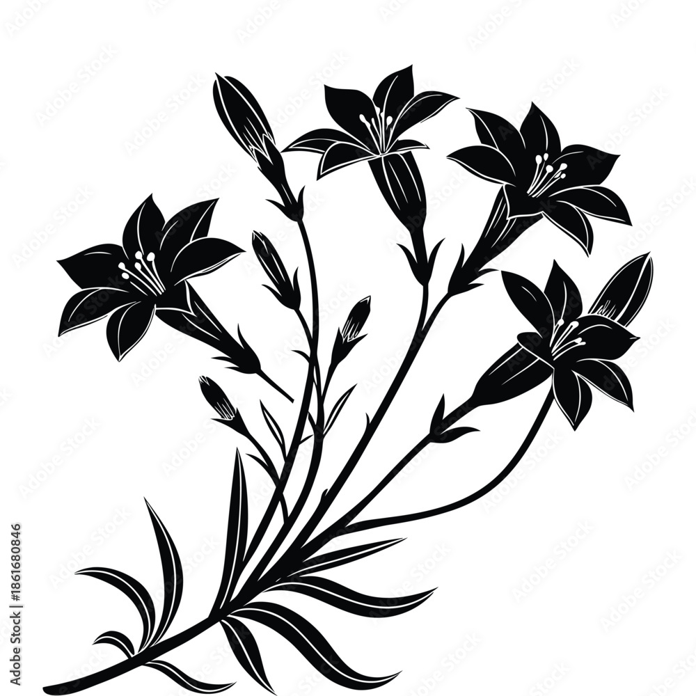 custom made wallpaper toronto digitalSilhouette bouquet gentian flower isolated on transparent background beautiful decorative floral element in black color