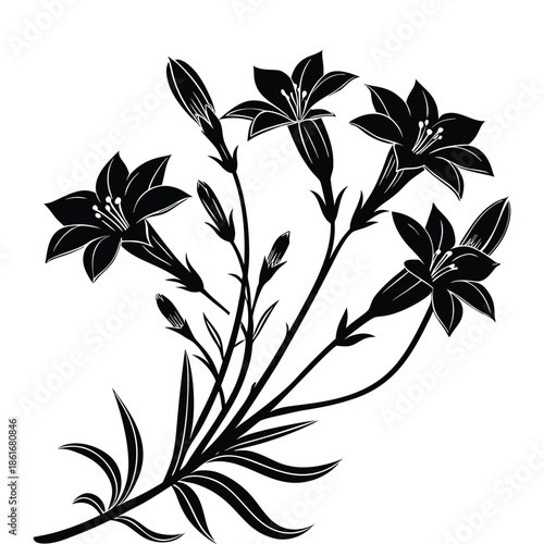 Wallpaper Mural Silhouette bouquet gentian flower isolated on transparent background beautiful decorative floral element in black color Torontodigital.ca