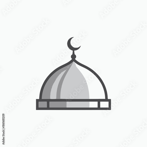 Modern mosque dome with crescent moon on top in gray