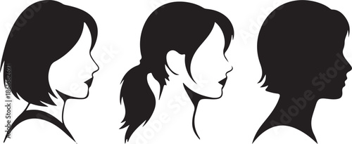 Female Hairstyle Silhouette Profiles – Women Side View Hair Vector Illustration.
