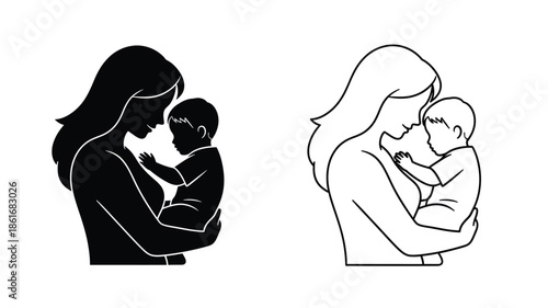 Motherhood A tender illustration of a mother lovingly cradling her baby