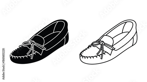 Black and white illustration of a classic moccasin shoe design
