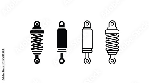 Illustrative depiction of various automotive shock absorber designs in black and white
