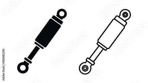 Two shock absorber icons one filled black and one as a white outline