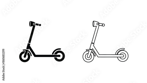 Two electric scooters in black and white line art illustration