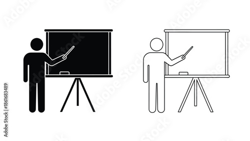 Presentation icon set a person giving a lecture with a pointer
