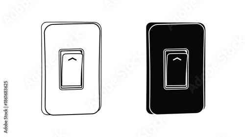 Two wall light switches depicted in contrasting black and white styles