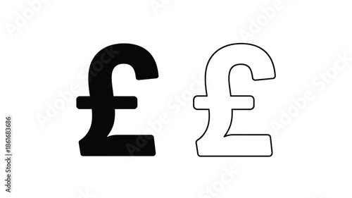 Black and white illustrations of the british pound currency symbol shown side by side