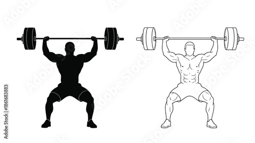 Weightlifting illustration showing a man performing an overhead press exercise