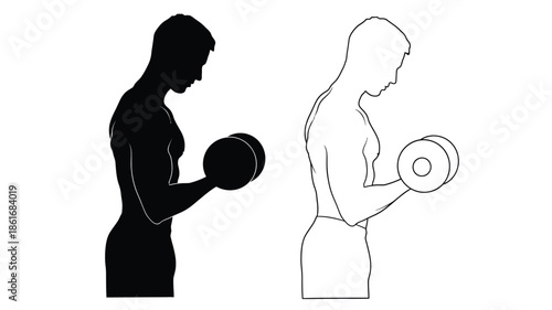 Silhouette of a man lifting a dumbbell with a contrasting outline