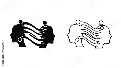 Abstract representation of two faces merging into a unified flowing design