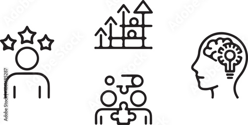 Business Growth Strategy Icons  Success Mindset Leadership Line Vector.