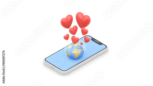 Wallpaper Mural Isometric smartphone screen with gold coins and floating hearts representing social media monetization Torontodigital.ca