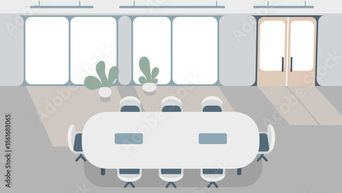 Modern Conference Room with Oval Table and Chairs, Natural Light