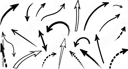 Collection of arrows pointing in various directions on a white background