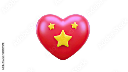 3D Red Heart with Yellow Stars