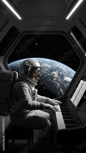 Astronaut Plays Piano Space Earth View