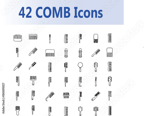 Hair Comb and Styling Tools Line Icons Set