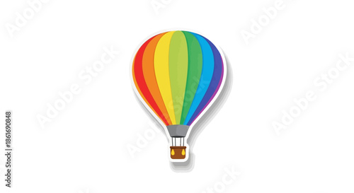 Colorful Hot Air Balloon Illustration with Rainbow Stripes in a Minimalist Style