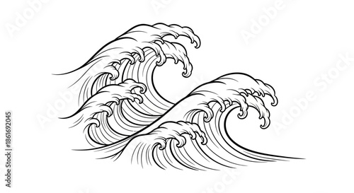 Minimalistic Illustration of Ocean Waves Inspired by Traditional Japanese Art Style
