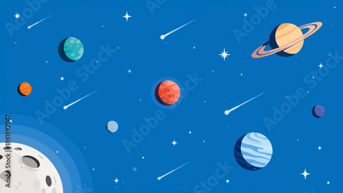 Colorful space planets and stars
