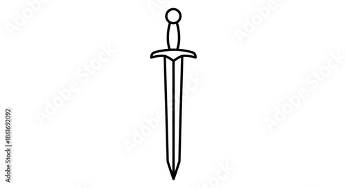 Simple black outline drawing of a sword with a round pommel and crossguard on a white background