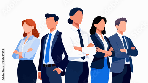 Five business professionals standing in a row