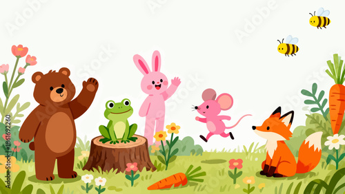 Cute forest animals in garden