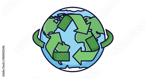 Environmental Awareness Concept with Recycling Arrows Encircling the Earth Illustration