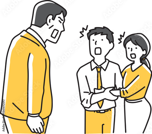 いちゃつく男女を叱る年上男性