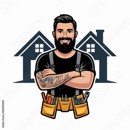 Friendly Bearded Carpenter Mascot Logo for Construction Branding Vector