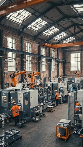 Automated Factory Production Line with Robotic Arms and CNC Machines