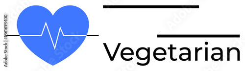 Blue heart with a heartbeat line paired with Vegetarian text. Represents health, wellness, plant-based habits, eco-friendliness, fitness, ethical eating, and motivation for a healthy life. Simple