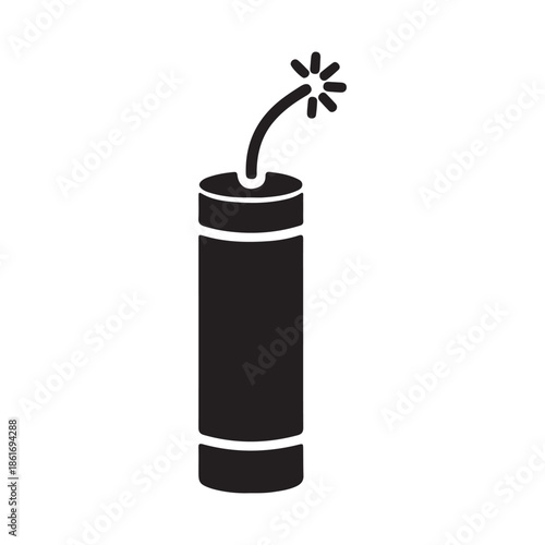 Black and white illustration of a dynamite stick with a burning fuse isolated on a transparent background