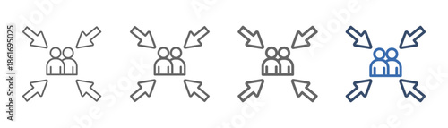 
outline icon set meeting point with two people and four arrows design