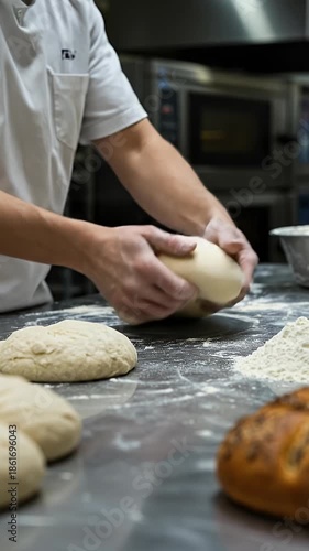 Baker Kneads Dough Bread Making Bakery Commercial Kitchen Footage