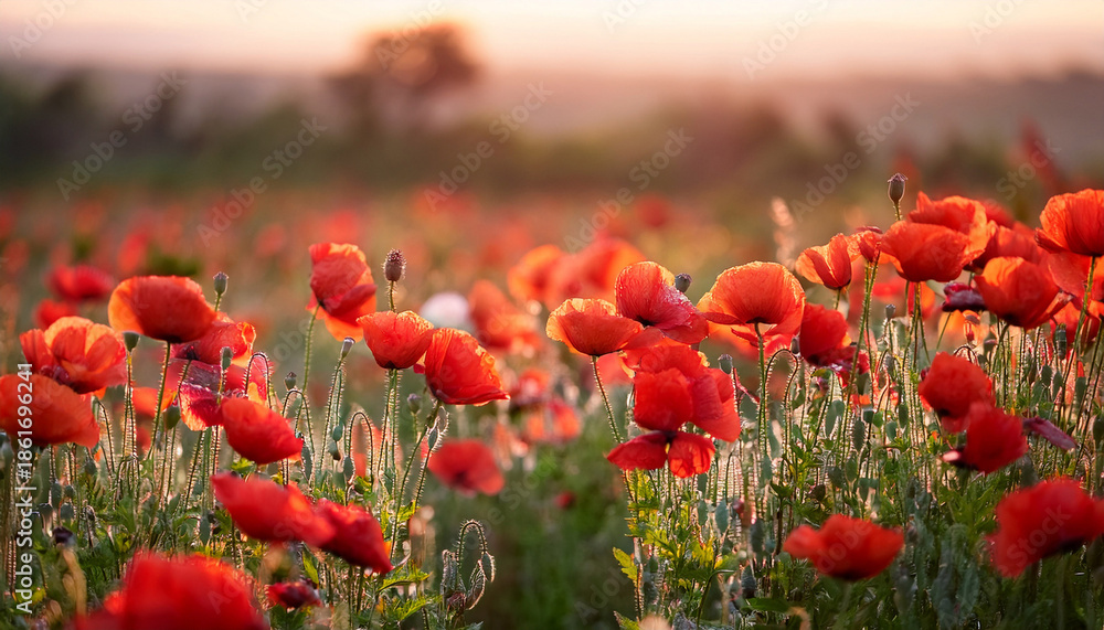 Obraz premium Poppy Flowers Bloom Vibrantly Their Petals Dancing In Breeze Creating Beautiful Scene Of Nature Elegance And Charm
