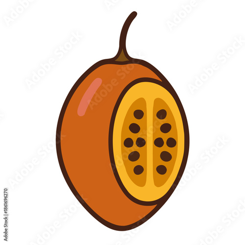 Tamarillo (tree tomato) icon, egg-shaped with red/yellow skin and dark seeds.