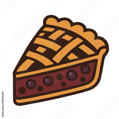 Fruit pie slice icon with a lattice crust and berry filling, dessert theme.