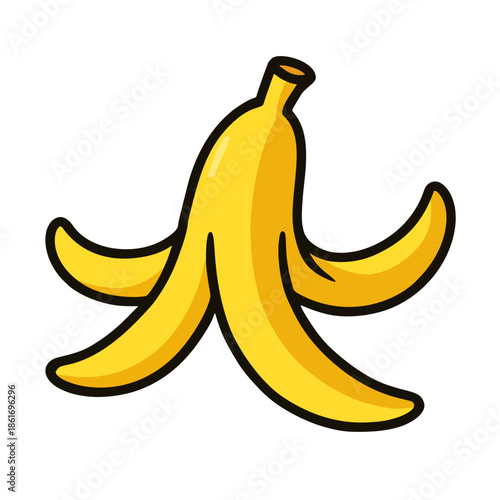 Banana peel icon, freshly peeled, curved shape, for comic or slippery concept.