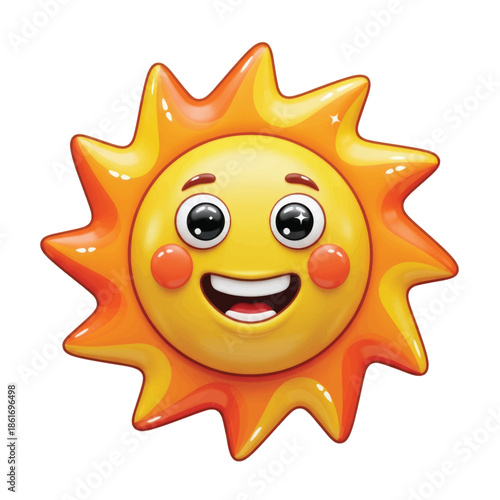 Cheerful cartoon sun with a bright smiling face and rosy cheeks.