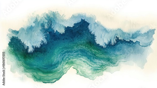 abstract watercolor seascape of layered blue and green waves with foamy edges and flowing textures evoking calm and gentle movement