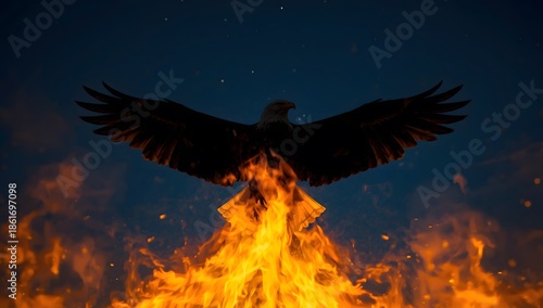 Wallpaper Mural Majestic Eagle Wings Spread in Fiery Background under Dark Sky Torontodigital.ca